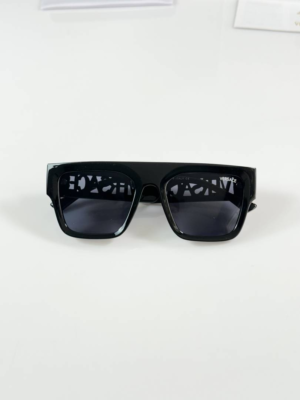 Versace 4430 Shine Black White Sunglasses with dark lenses and oversized square frame