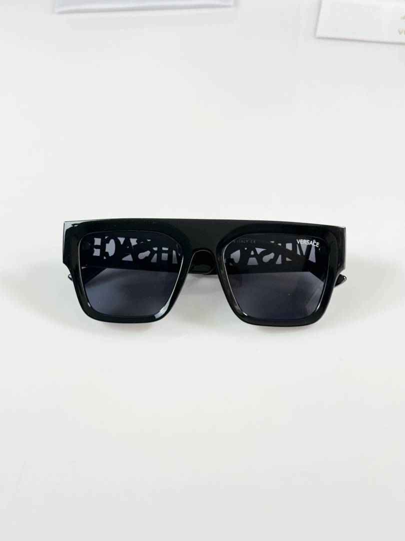 216 Versace 4430 Shine Black White Sunglasses with dark lenses and oversized square frame