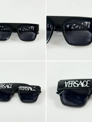 Versace 4430 Shine Black White Sunglasses with dark lenses and oversized square frame