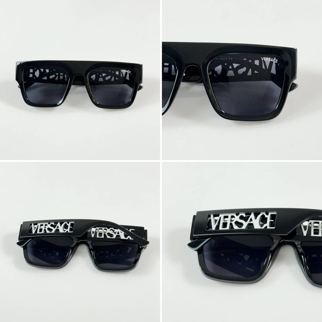 217 Versace 4430 Shine Black White Sunglasses with dark lenses and oversized square frame