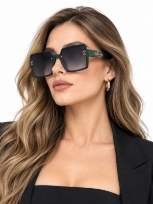 Hermès 23010 Green Shaded women’s sunglasses with oversized square frame