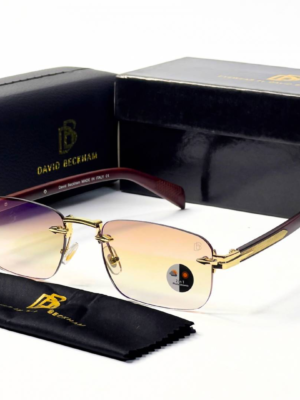 David Beckham 202 Gold Brown Sunglasses with rimless rectangular lenses