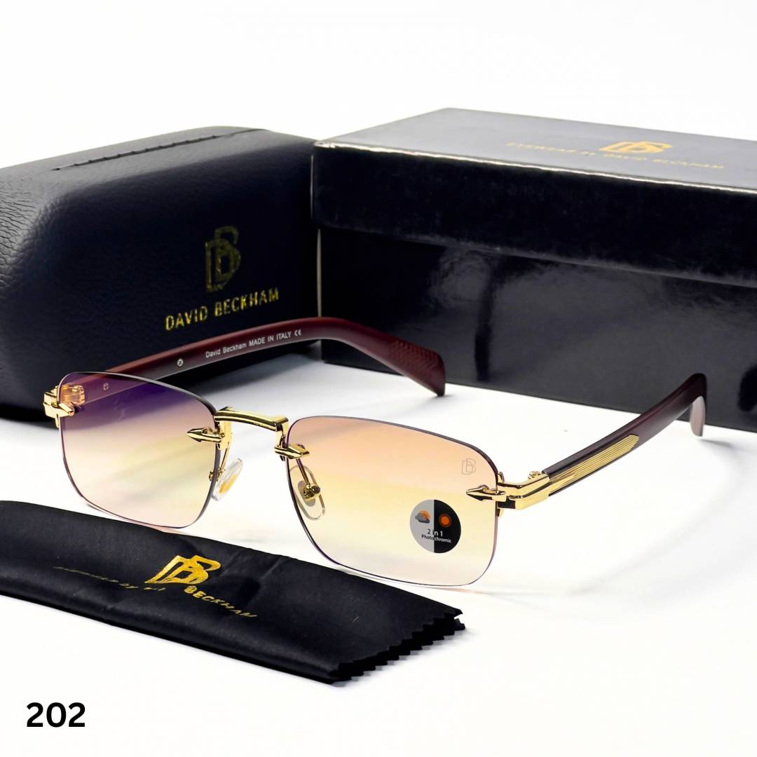 23 David Beckham 202 Gold Brown Sunglasses with rimless rectangular lenses