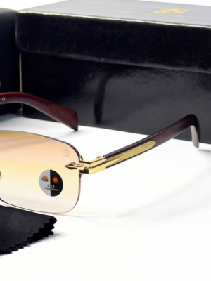David Beckham 202 Gold Brown Sunglasses with rimless rectangular lenses