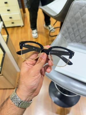 Ray-Ban 0504 Gold Plano Glasses with black browline frame and clear lenses
