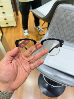 Ray-Ban 0504 Gold Plano Glasses with black browline frame and clear lenses