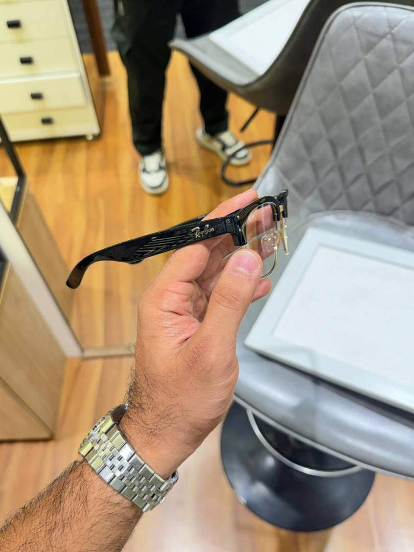 37 Ray-Ban 0504 Gold Plano Glasses with black browline frame and clear lenses
