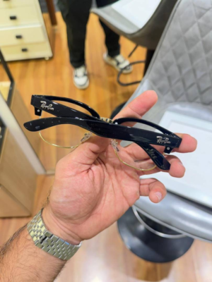 Ray-Ban 0504 Gold Plano Glasses with black browline frame and clear lenses