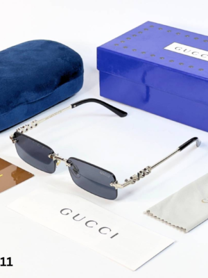 Gucci 59011 Silver Black rimless sunglasses with rectangular dark lenses