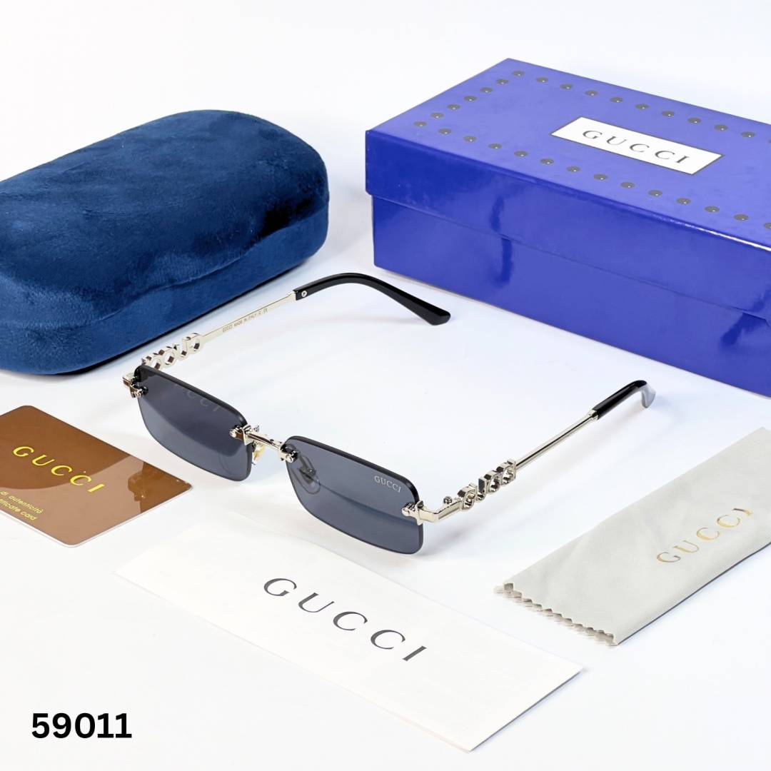 39 Gucci 59011 Silver Black rimless sunglasses with rectangular dark lenses