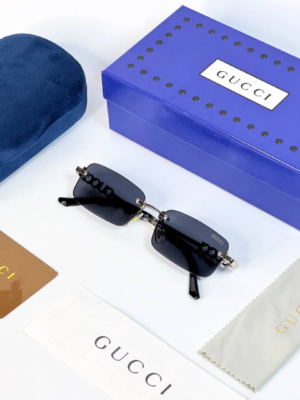 Gucci 59011 Silver Black rimless sunglasses with rectangular dark lenses