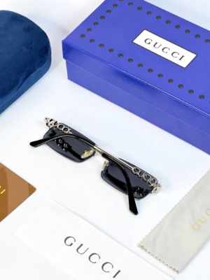 Gucci 59011 Silver Black rimless sunglasses with rectangular dark lenses