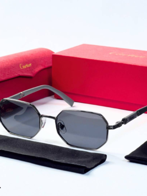 Cartier 8171 Grey Black Sunglasses with geometric grey-tinted lenses