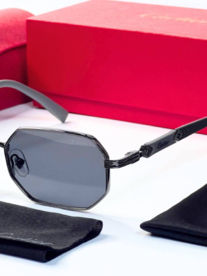 Cartier 8171 Grey Black Sunglasses with geometric grey-tinted lenses