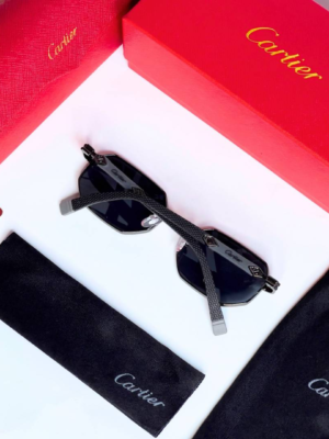 Cartier 8171 Grey Black Sunglasses with geometric grey-tinted lenses