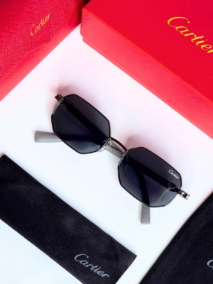 Cartier 8171 Grey Black Sunglasses with geometric grey-tinted lenses