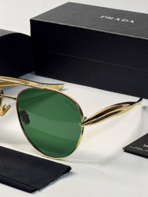 Prada 25008 Gold Green Sunglasses with aviator-style gold frame and green lenses