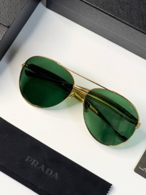 Prada 25008 Gold Green Sunglasses with aviator-style gold frame and green lenses