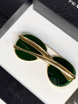 Prada 25008 Gold Green Sunglasses with aviator-style gold frame and green lenses