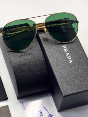 Prada 25008 Gold Green Sunglasses with aviator-style gold frame and green lenses