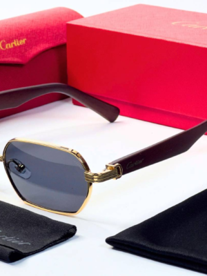 Cartier 704 Gold Black Sunglasses with geometric dark lenses and gold-tone frame