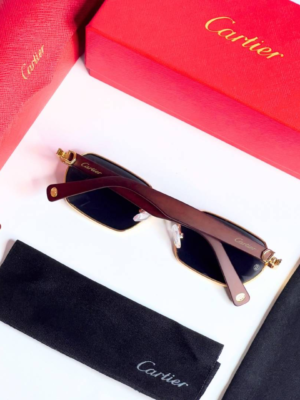 Cartier 704 Gold Black Sunglasses with geometric dark lenses and gold-tone frame