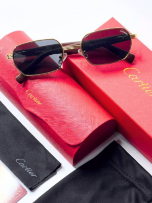 Cartier 704 Gold Black Sunglasses with geometric dark lenses and gold-tone frame