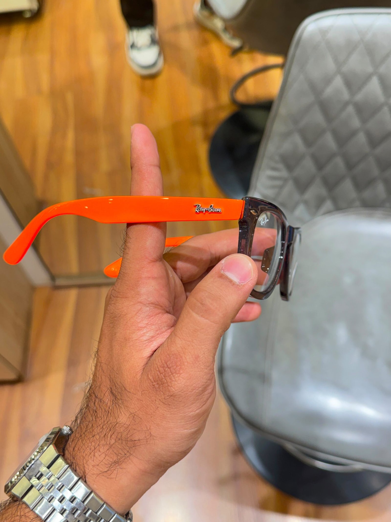 8 Ray-Ban 2140 Grey Orange Plano glasses with clear lenses