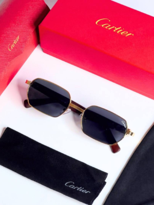 Cartier 704 Gold Black Sunglasses with geometric dark lenses and gold-tone frame