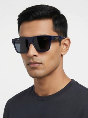 Diyor 9805 Blue Black rectangular sunglasses with dark tinted lenses