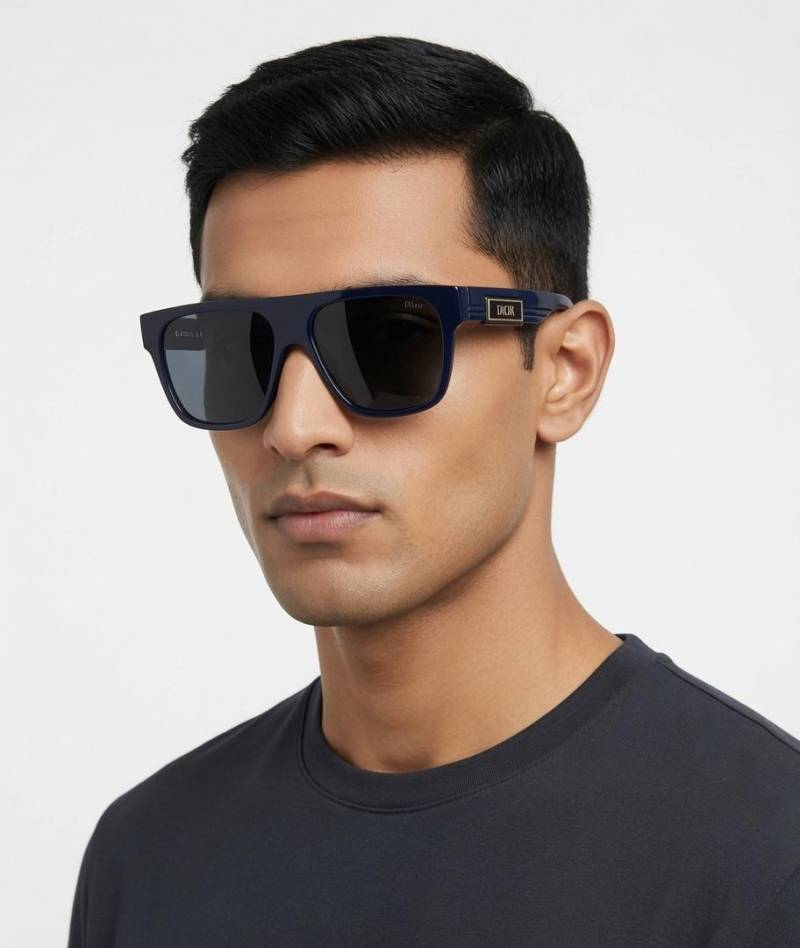 230 Diyor 9805 Blue Black rectangular sunglasses with dark tinted lenses