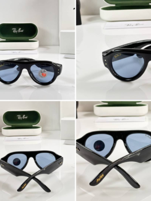 Rey ban Puffer 6832 Shine Black Blue sunglasses with glossy black frame and blue lenses