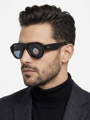 Rey ban Puffer 6832 Shine Black Blue sunglasses with glossy black frame and blue lenses