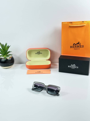Hermes Paris WMNS 0534 Grey Blue Sunglasses with oversized square frames and gradient lenses