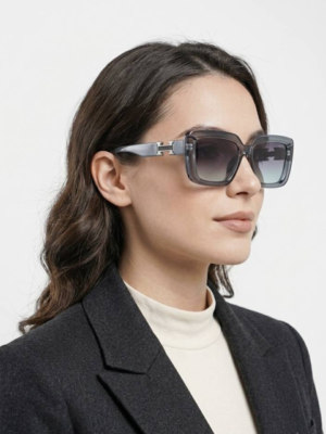 Hermes Paris WMNS 0534 Grey Blue Sunglasses with oversized square frames and gradient lenses