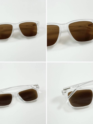 Guccii 2417 Ice Brown sunglasses with a translucent white frame and brown-tinted lenses