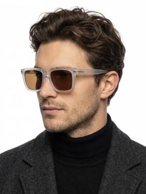 Guccii 2417 Ice Brown sunglasses with a translucent white frame and brown-tinted lenses