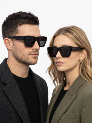 Guccii 1668 Shine Black sunglasses with glossy black rectangular frames and dark tinted lenses