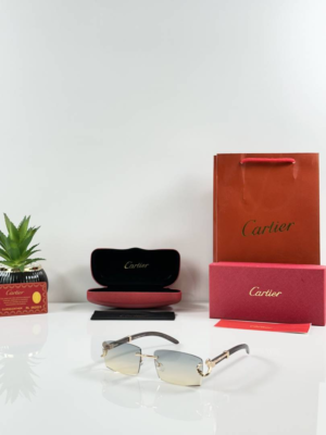 Cartiier 1055 Gold Green rimless rectangular sunglasses with gold-tone detailing and gradient lenses