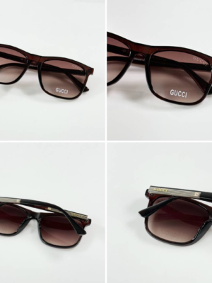 Guccii 0381 Brown square sunglasses with brown gradient lenses and gold-tone temple detailing