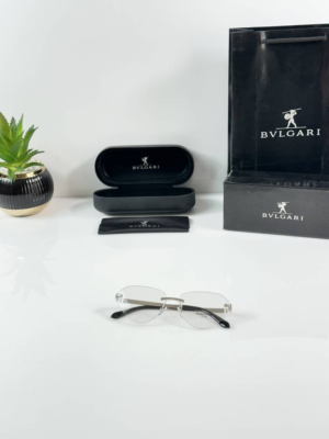 Bvlgari WMNS 1036 Silver Day Night photochromic rimless glasses with black temples and silver-tone hinges