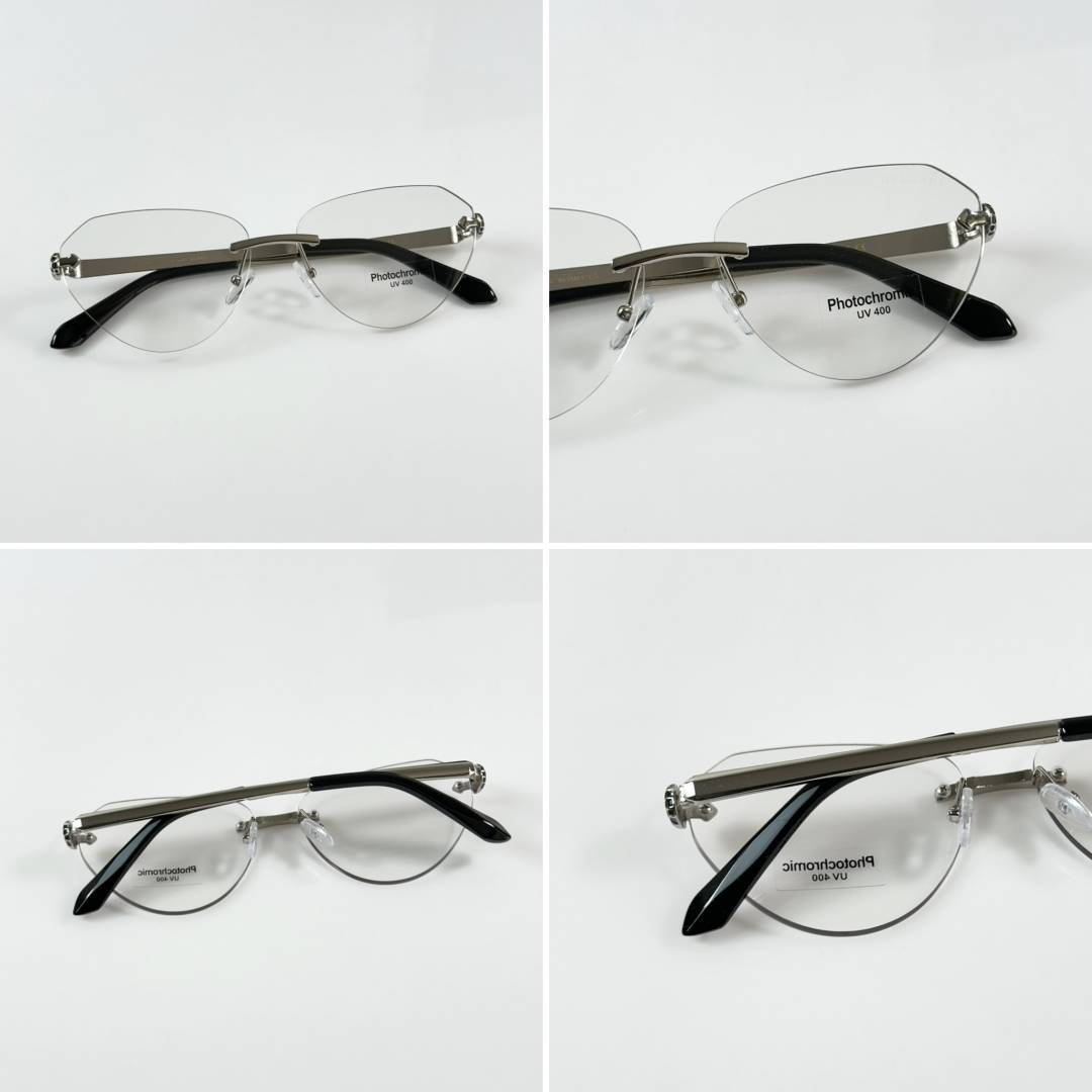 378 Bvlgari WMNS 1036 Silver Day Night photochromic rimless glasses with black temples and silver-tone hinges