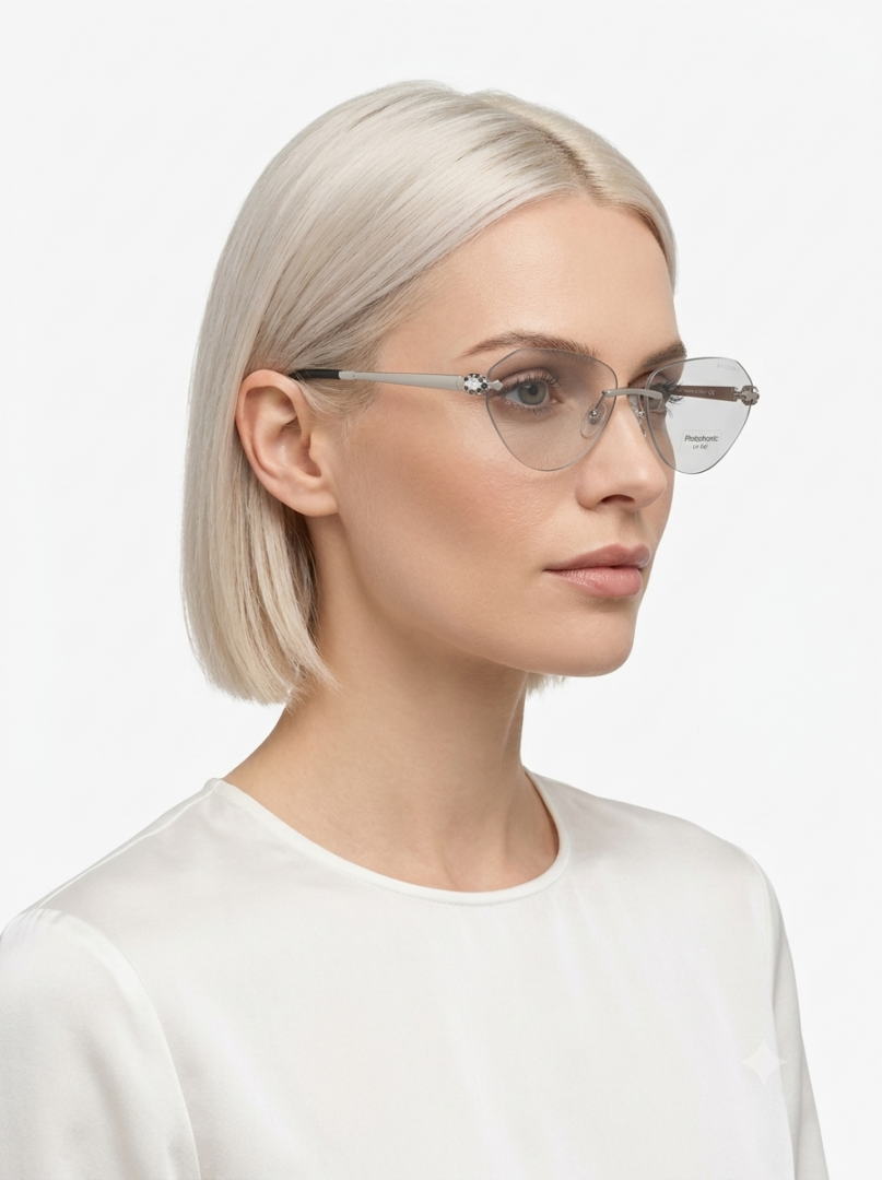 379 Bvlgari WMNS 1036 Silver Day Night photochromic rimless glasses with black temples and silver-tone hinges