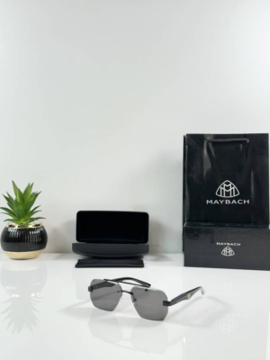 May_bach 1023 Black rimless rectangular sunglasses with smoke lenses and gold-tone crest detailing