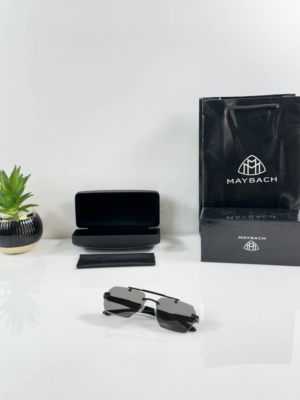 May_bach 1023 Black rimless rectangular sunglasses with smoke lenses and gold-tone crest detailing
