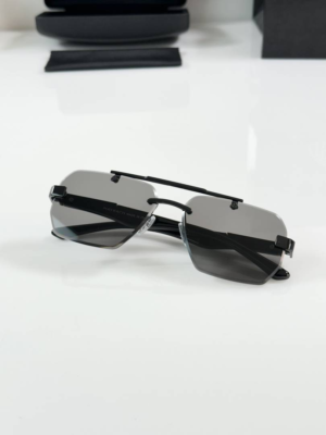 May_bach 1023 Black rimless rectangular sunglasses with smoke lenses and gold-tone crest detailing