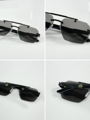 May_bach 1023 Black rimless rectangular sunglasses with smoke lenses and gold-tone crest detailing