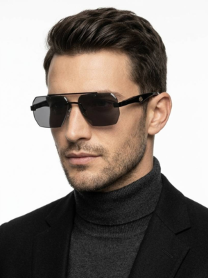 May_bach 1023 Black rimless rectangular sunglasses with smoke lenses and gold-tone crest detailing