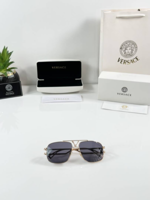 Versac 2223 Gold Black aviator sunglasses with gold-tone metal frame and black lenses