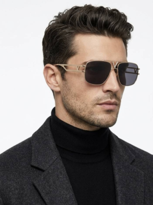 Versac 2223 Gold Black aviator sunglasses with gold-tone metal frame and black lenses